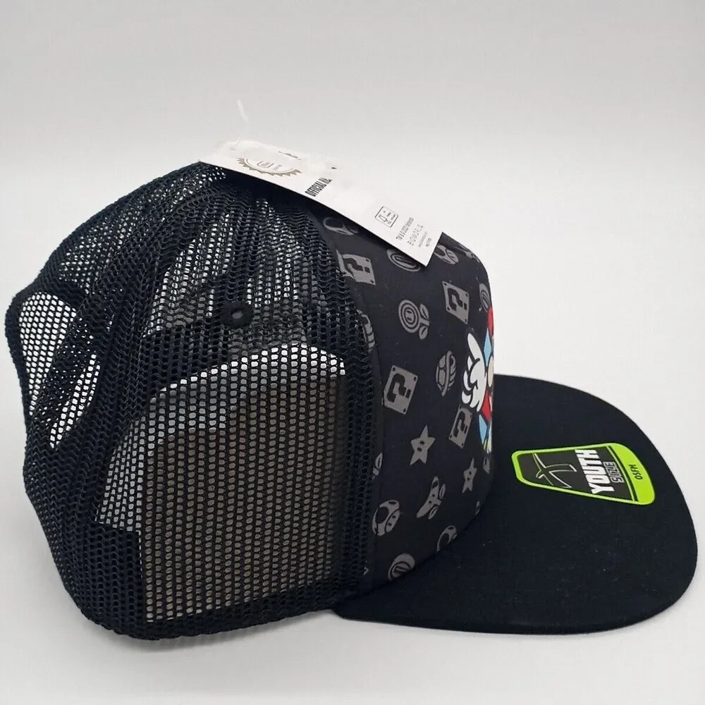 Nintendo Super Mario Bros Youth Sized Adjustable Snapback Hat Cap Black Youth OS